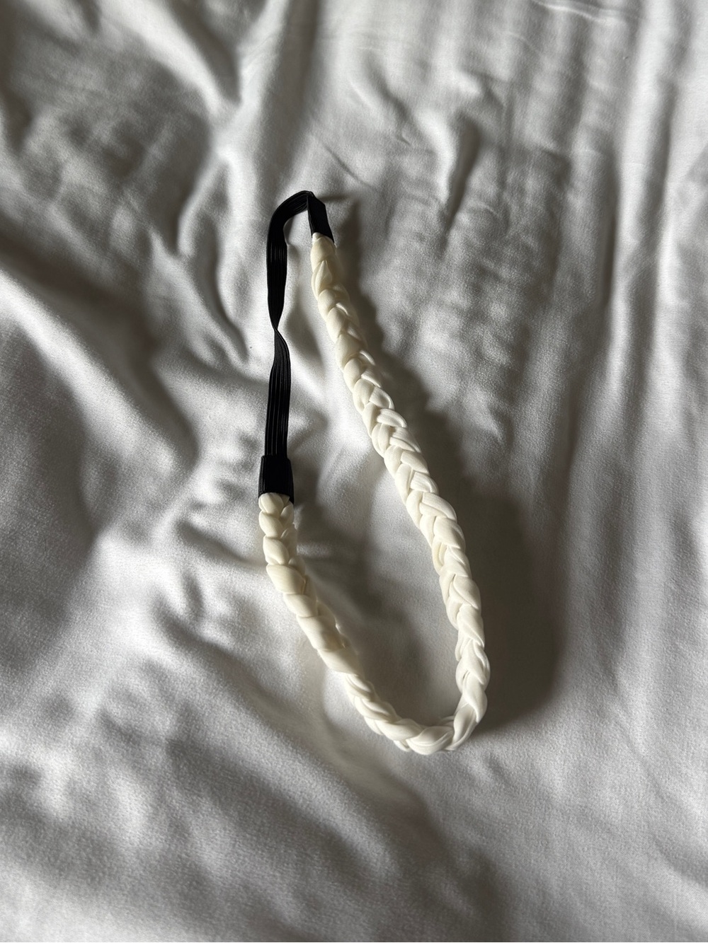 White Cream Braided Elastic Headband Boho Preppy Hair Accessory